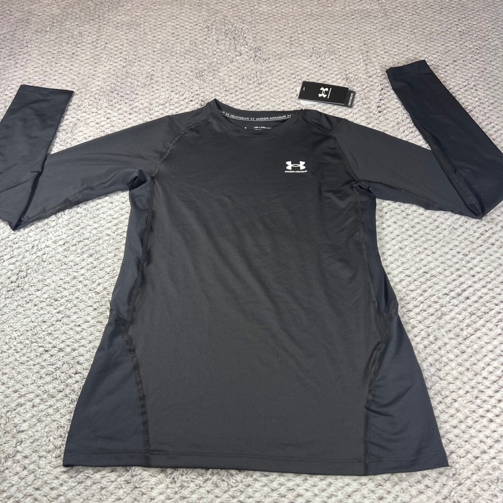 Under Armour Boys‎ HeatGear Compression Long Sleeve Shirt Size YXL Black Fitted